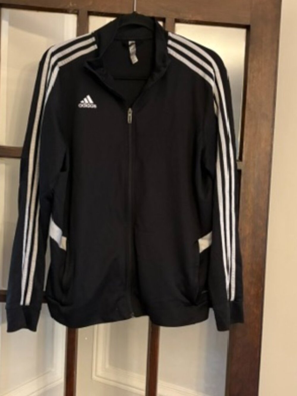 Adidas Track Jacket in Black with Iconic 3 Stripes on Sleeves, Size XL